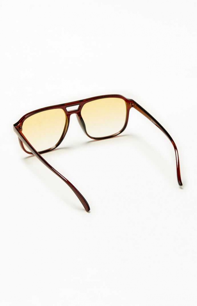 Gafas de Sol PacSun Square Aviator Hombre Negras Naranjas | LNVZP3840