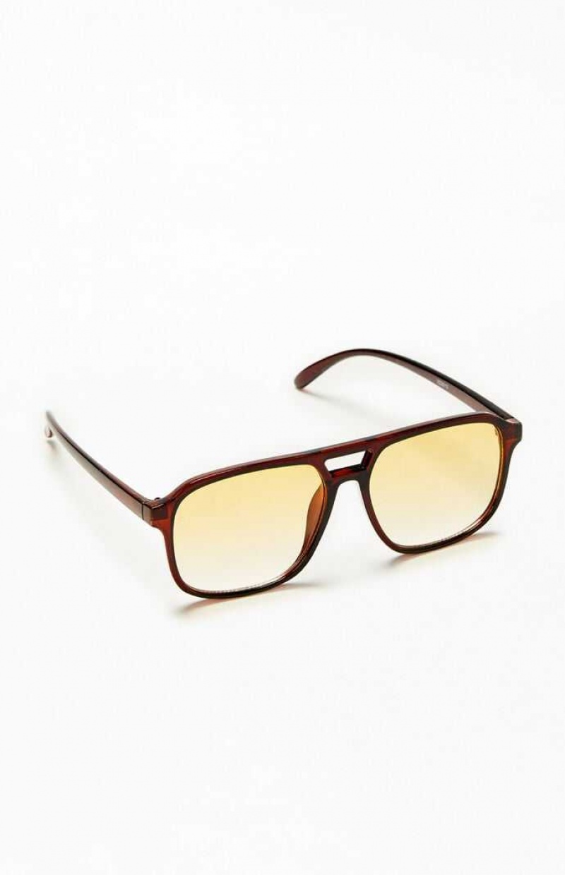 Gafas de Sol PacSun Square Aviator Hombre Negras Naranjas | LNVZP3840