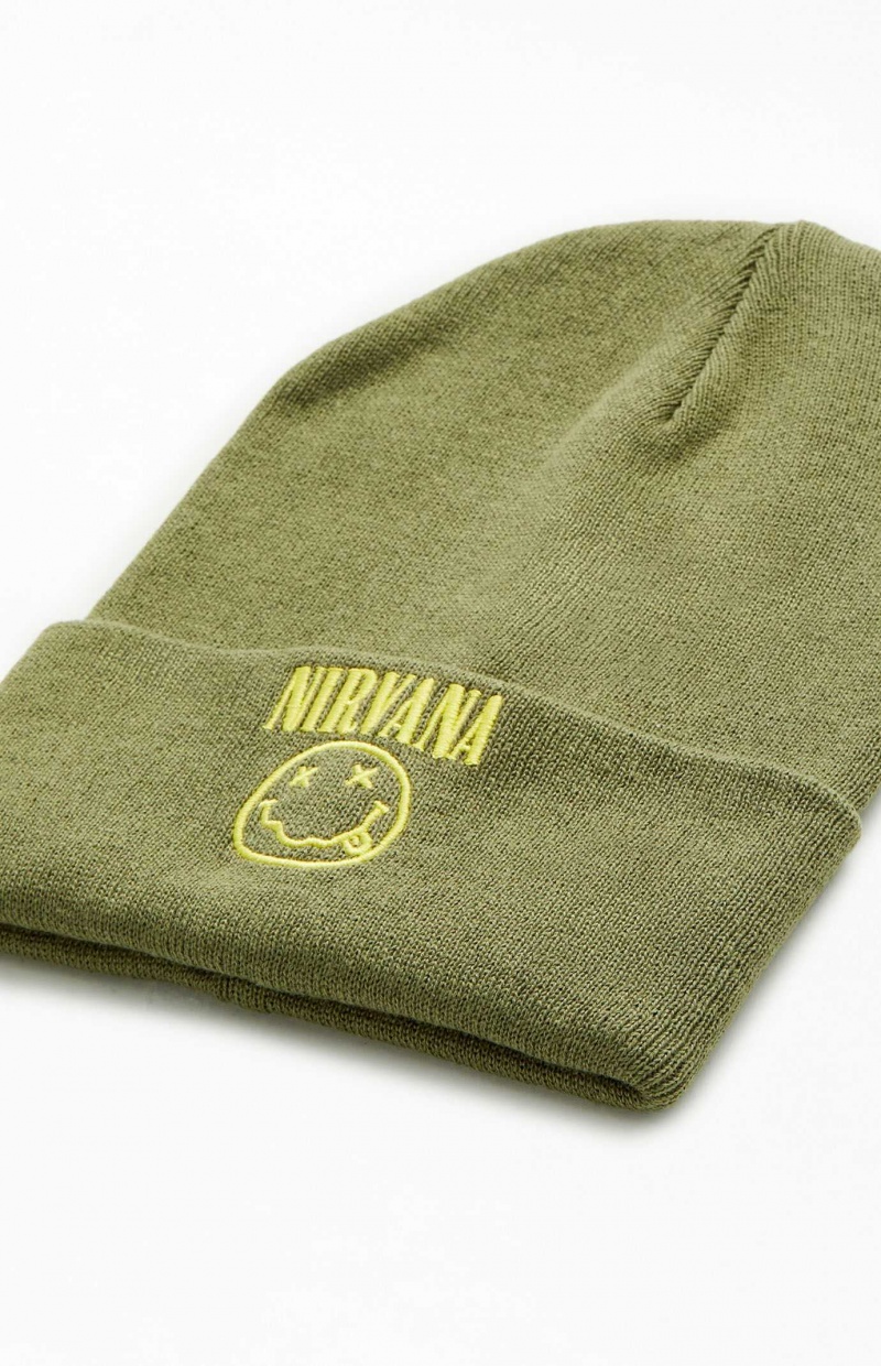 Gorro PacSun Nirvana Smiley Face Mujer Verde Oliva | NXOIV1268