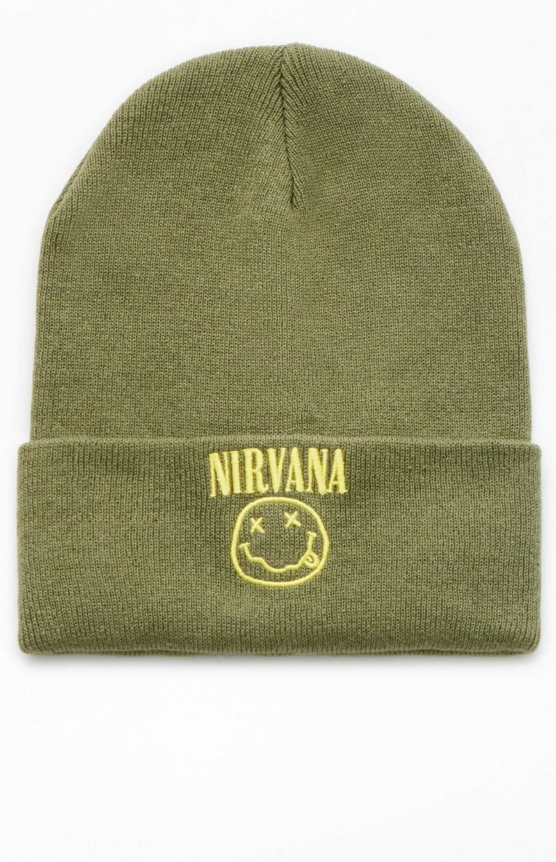 Gorro PacSun Nirvana Smiley Face Mujer Verde Oliva | NXOIV1268