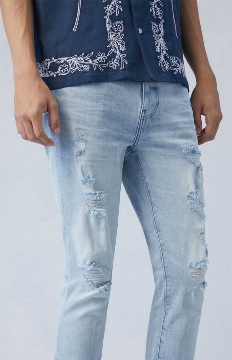 Jeans PacSun Eco Comodidad Stretch Indigo Stacked Flaco Hombre Indigo Claro | ZVQOF3915