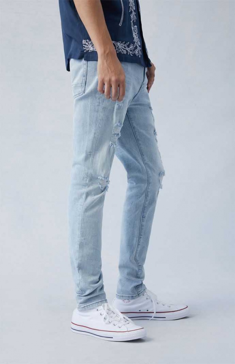 Jeans PacSun Eco Comodidad Stretch Indigo Stacked Flaco Hombre Indigo Claro | ZVQOF3915