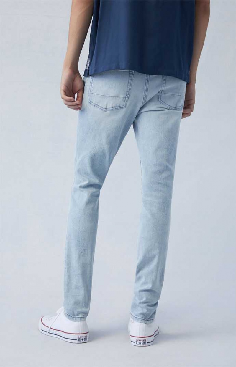 Jeans PacSun Eco Comodidad Stretch Indigo Stacked Flaco Hombre Indigo Claro | ZVQOF3915