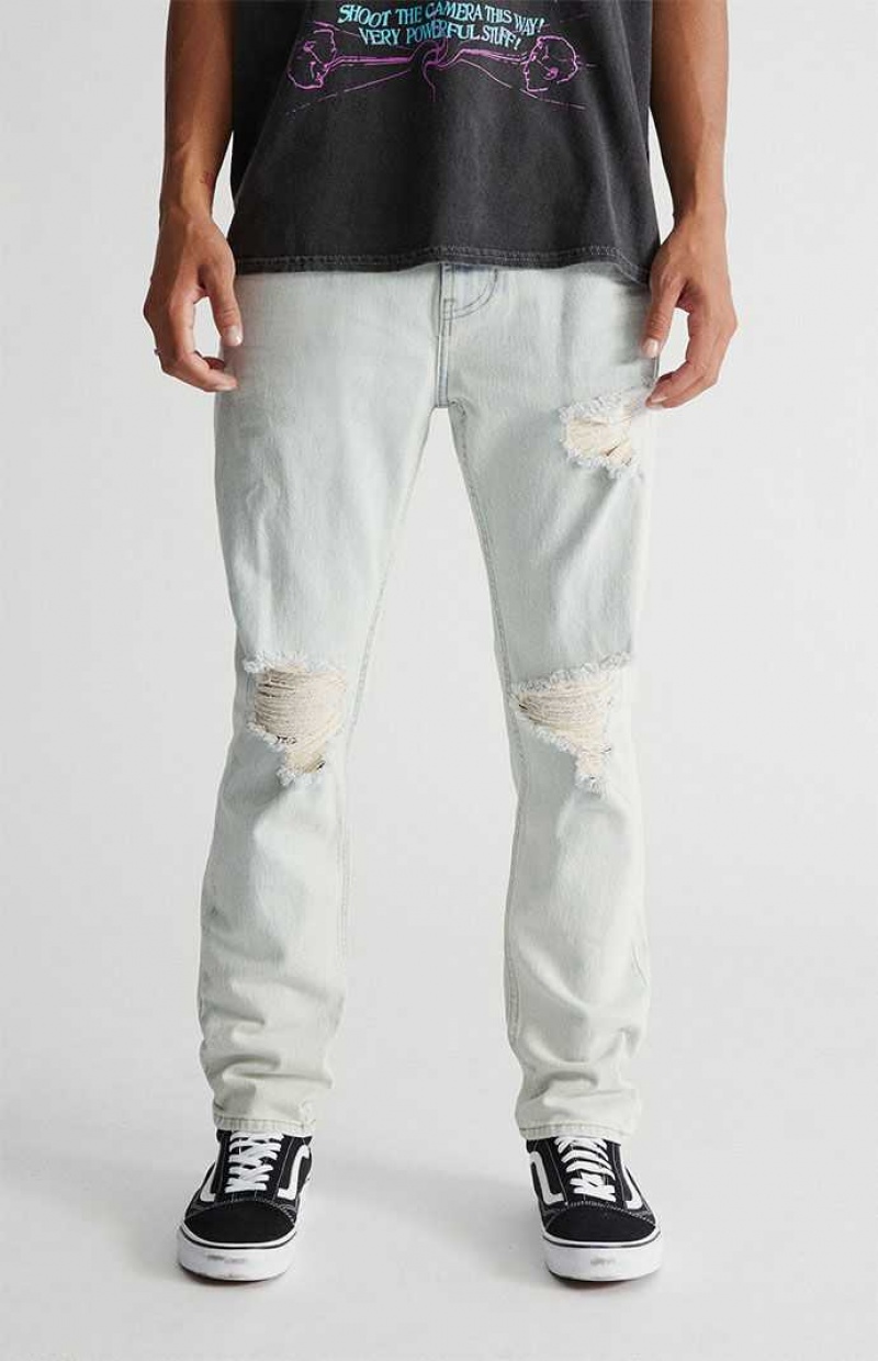 Jeans PacSun Light Destroyed Slim Taper Hombre Indigo Claro | IRCDW6875