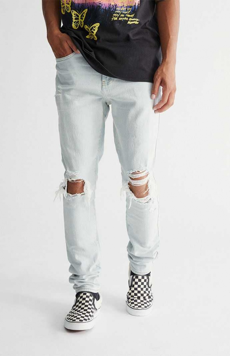 Jeans PacSun Light Indigo Destroyed Stacked Flaco Hombre Indigo Claro | KMAEG3608