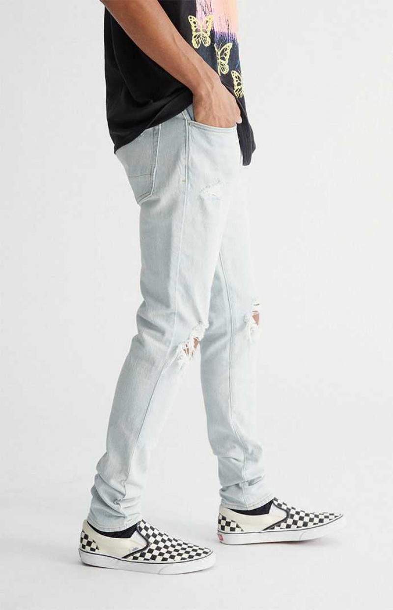 Jeans PacSun Light Indigo Destroyed Stacked Flaco Hombre Indigo Claro | KMAEG3608