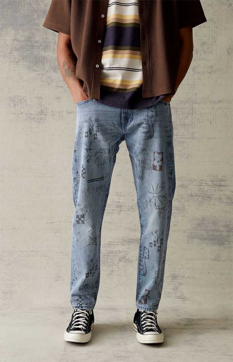 Jeans PacSun Slim Graffiti Print Hombre Indigo | KVPLT0957