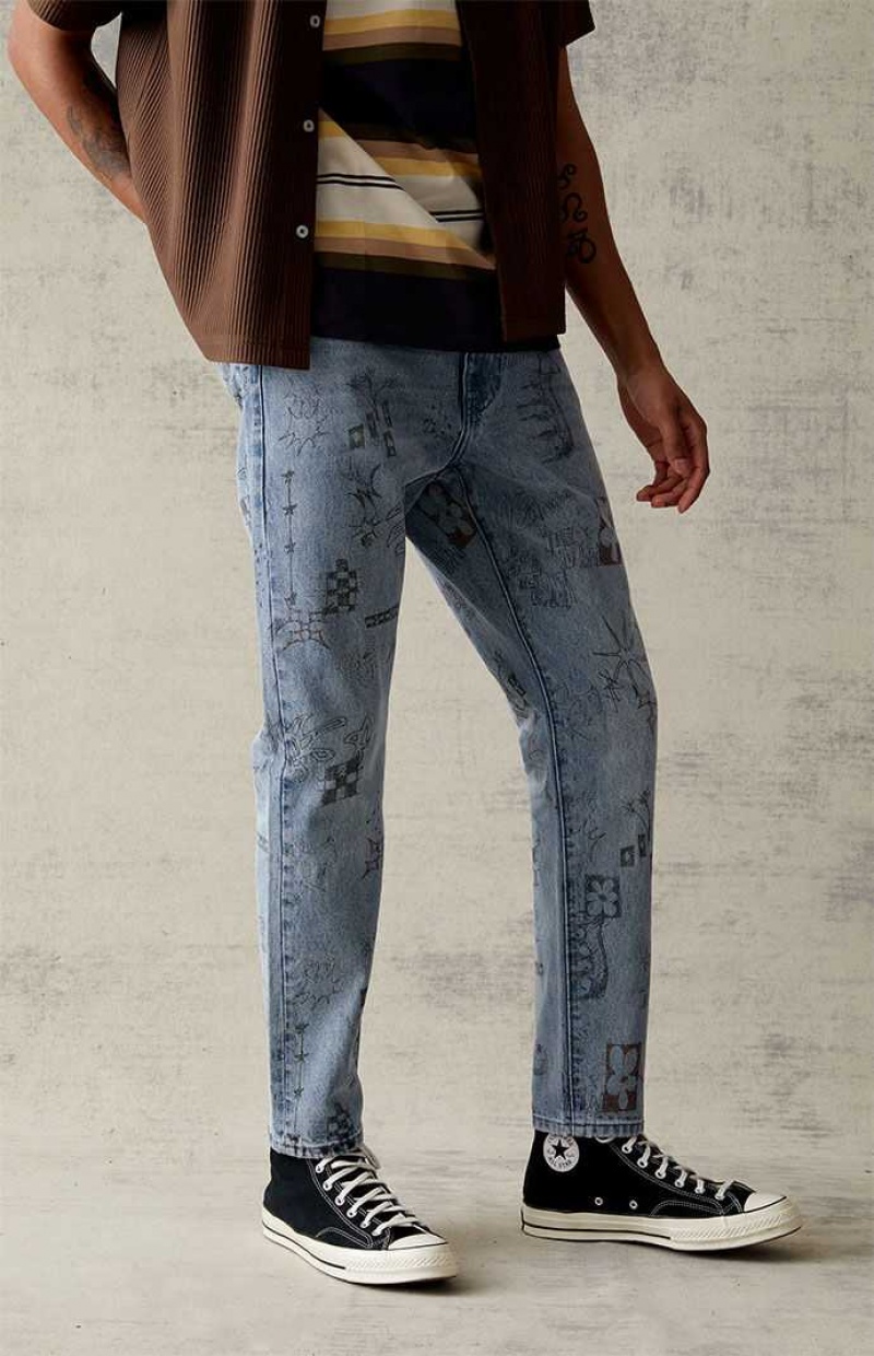 Jeans PacSun Slim Graffiti Print Hombre Indigo | KVPLT0957