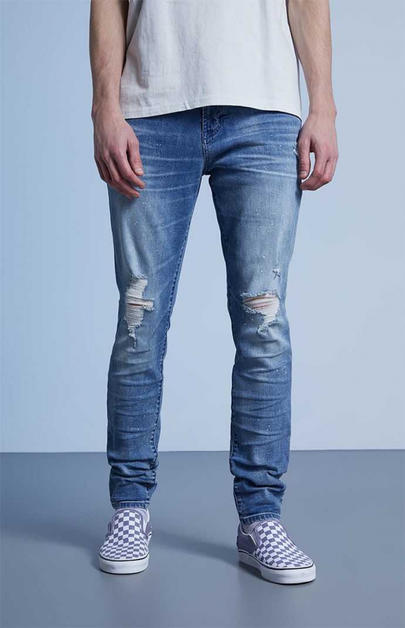 Jeans PacSun Stacked Flaco Indigo Comodidad Stretch Hombre Azules Oscuro | TBVGD5104