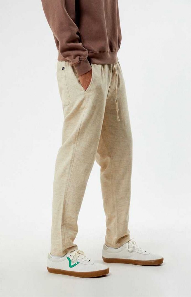 Pantalon PacSun Slim Linen Hombre Creme | PVWZH7102