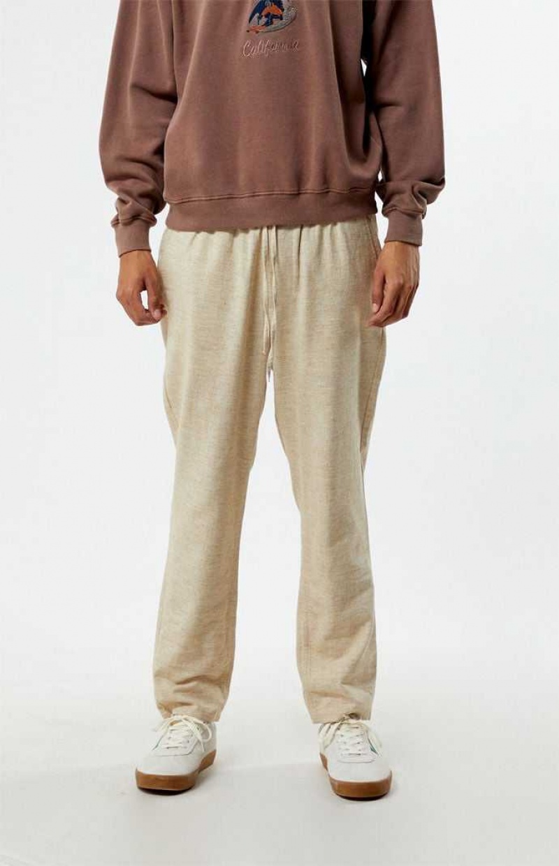 Pantalon PacSun Slim Linen Hombre Creme | PVWZH7102