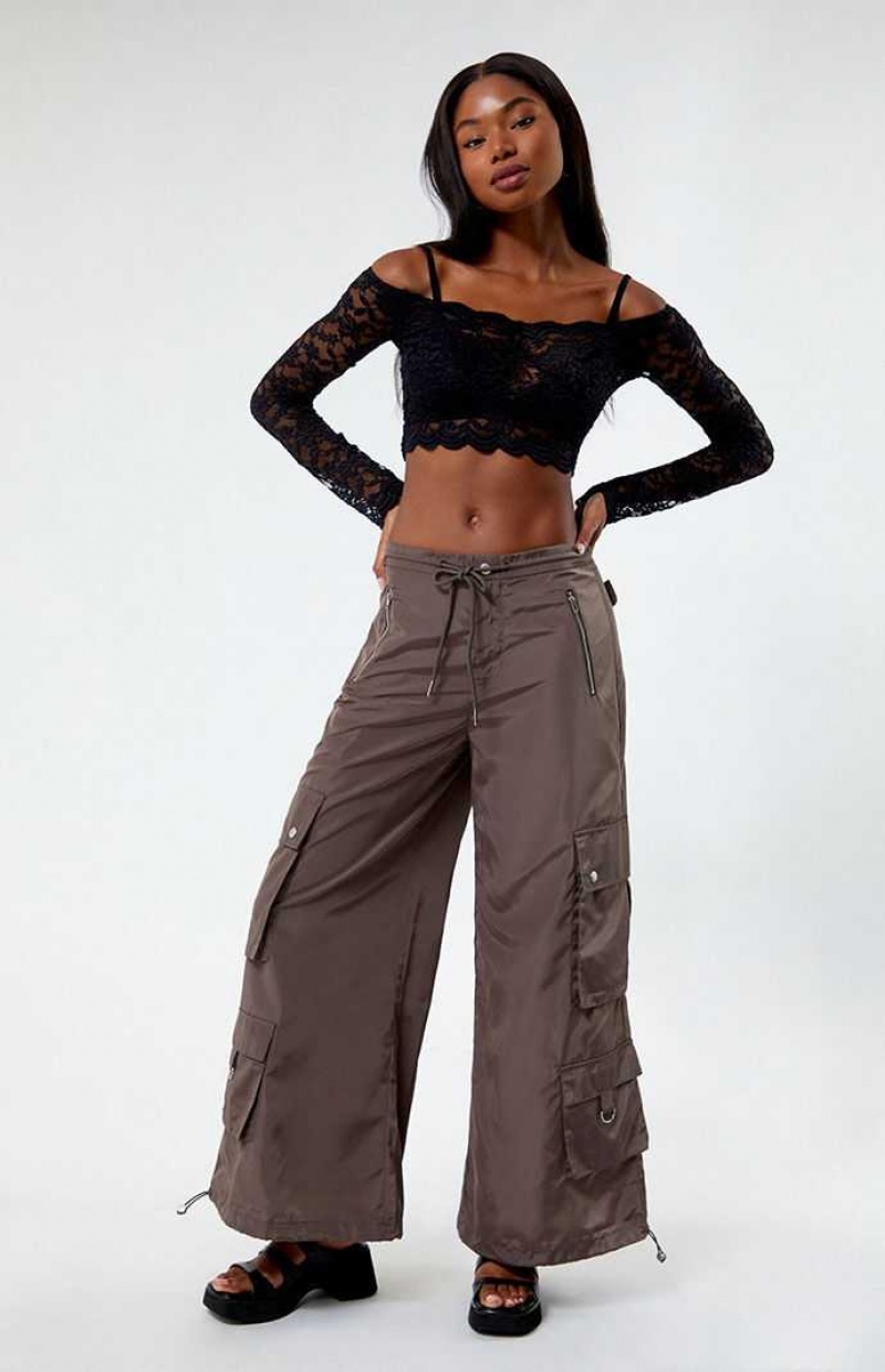 Pantalones PacSun Anchos Leg gy Mujer Gris Oscuro | LONPB0654