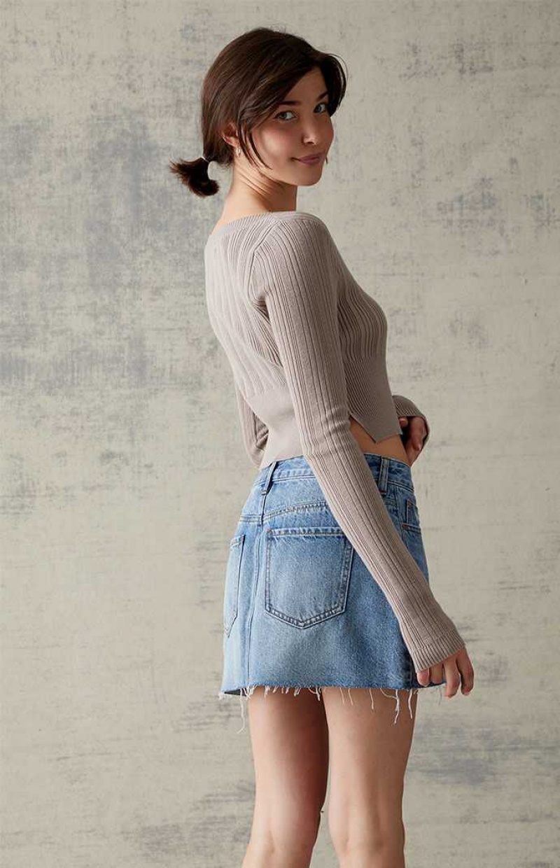 Pantalones PacSun Asymmetrical Waistband Denim Mini Skirt Mujer Indigo | ZTOUX8436