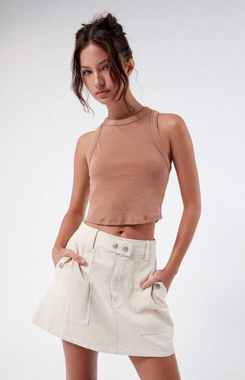 Pantalones PacSun Belted A-Line Mini Skirt Mujer Creme | SREVJ3574