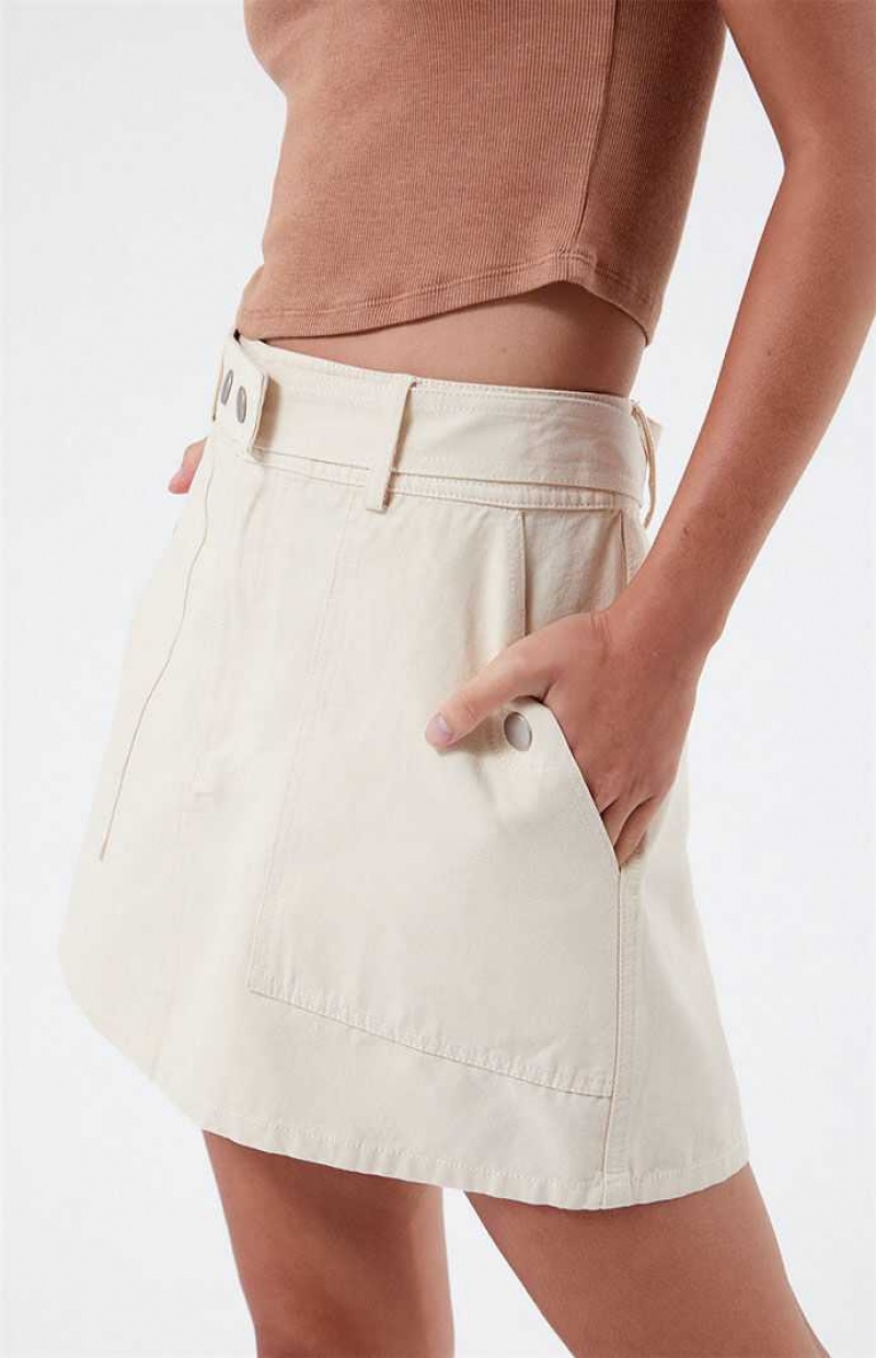 Pantalones PacSun Belted A-Line Mini Skirt Mujer Creme | SREVJ3574