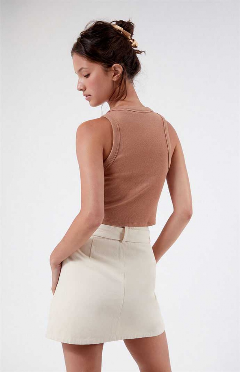 Pantalones PacSun Belted A-Line Mini Skirt Mujer Creme | SREVJ3574