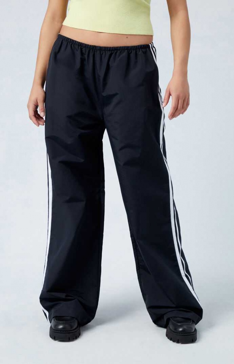 Pantalones PacSun Black Anchos Leg Pista Mujer Negras | HUVKX6197