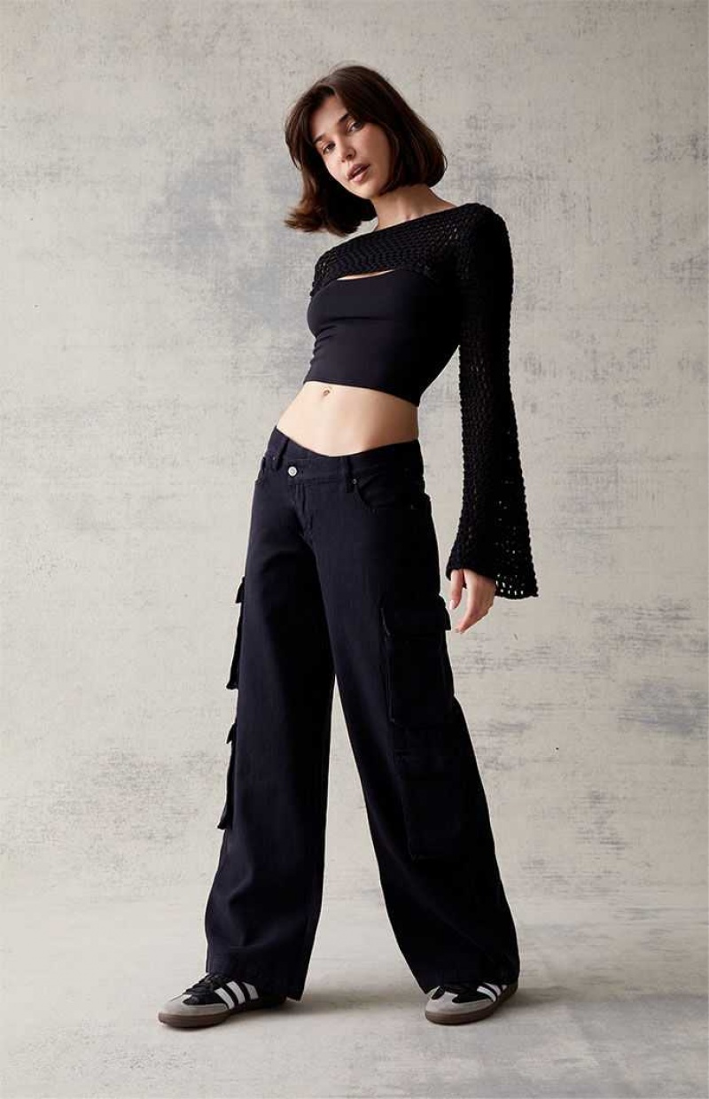 Pantalones PacSun Black Asymmetrical '90s gy Cargo Mujer Gris Oscuro | GJDWL3621