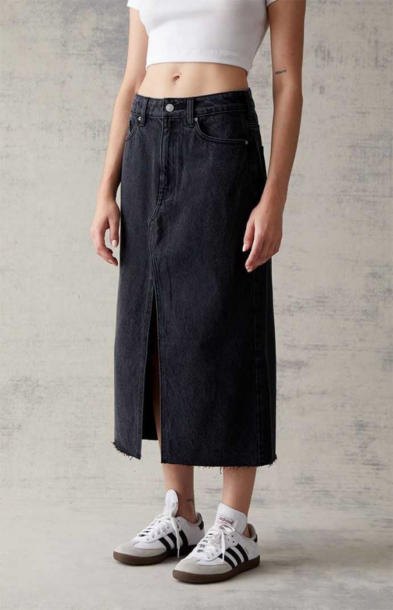 Pantalones PacSun Black Denim Midi Skirt Mujer Negras | DJIVZ5916