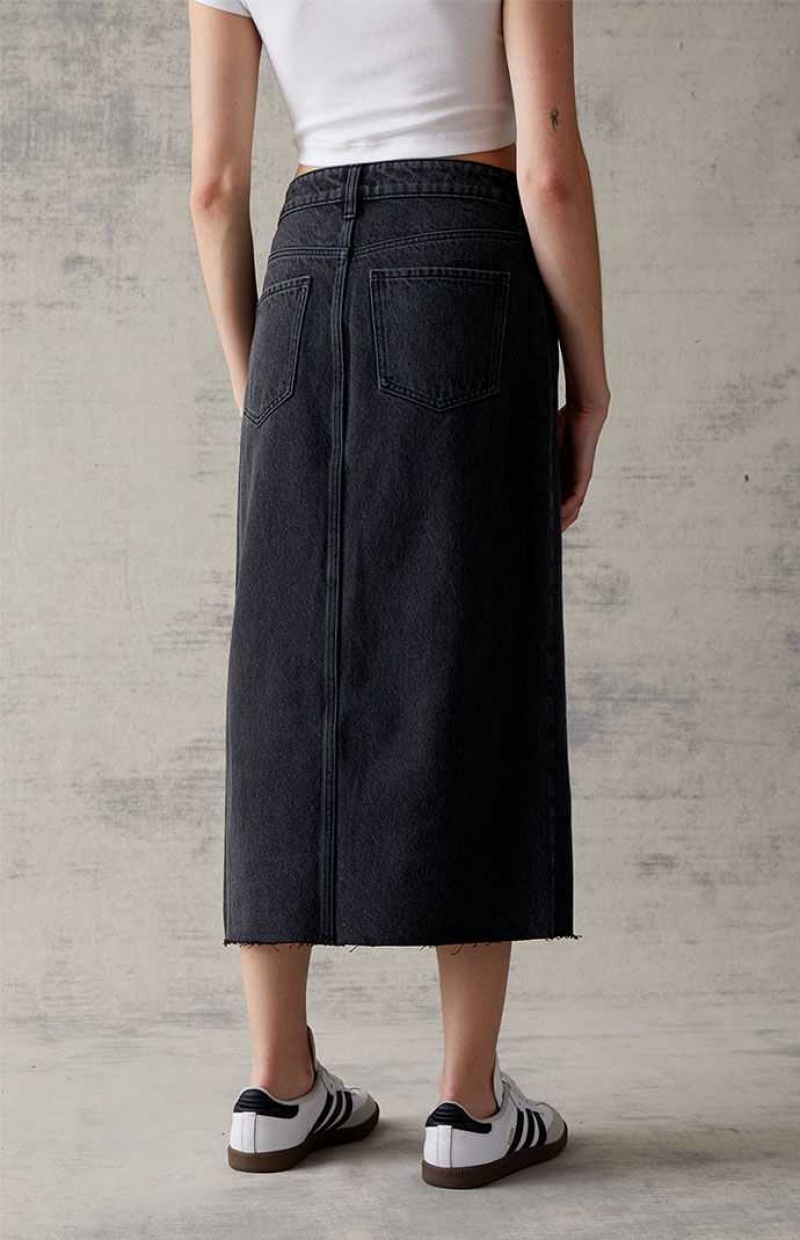 Pantalones PacSun Black Denim Midi Skirt Mujer Negras | DJIVZ5916