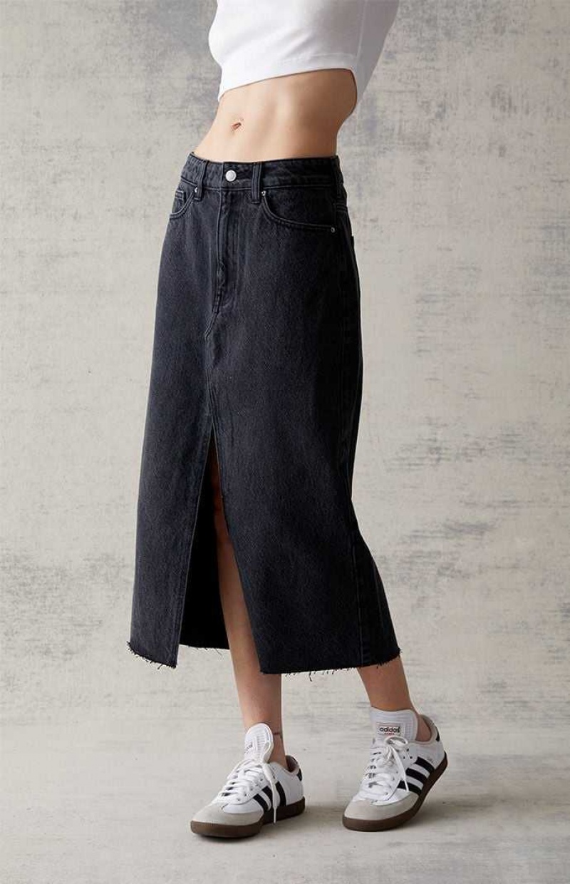 Pantalones PacSun Black Denim Midi Skirt Mujer Negras | DJIVZ5916