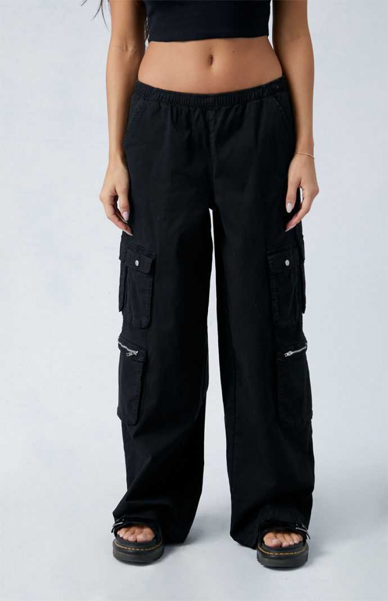 Pantalones PacSun Black Draped Low Rise Anchos Leg Cargo Mujer Negras | CFGLN9270