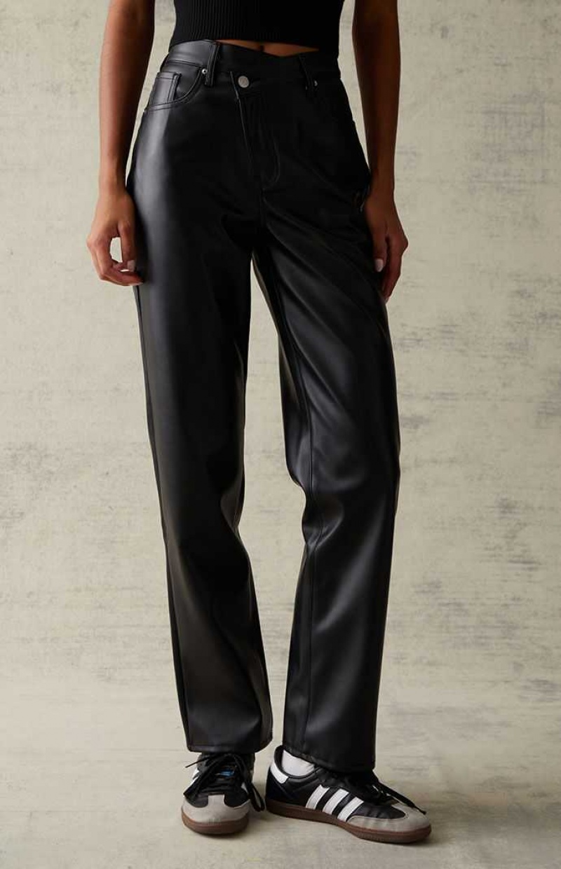 Pantalones PacSun Black Faux Cuero Asymmetrical Dad Mujer Negras | AXTJM7534