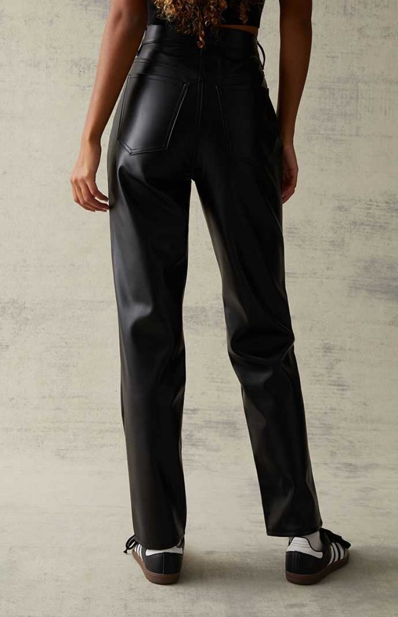 Pantalones PacSun Black Faux Cuero Asymmetrical Dad Mujer Negras | AXTJM7534