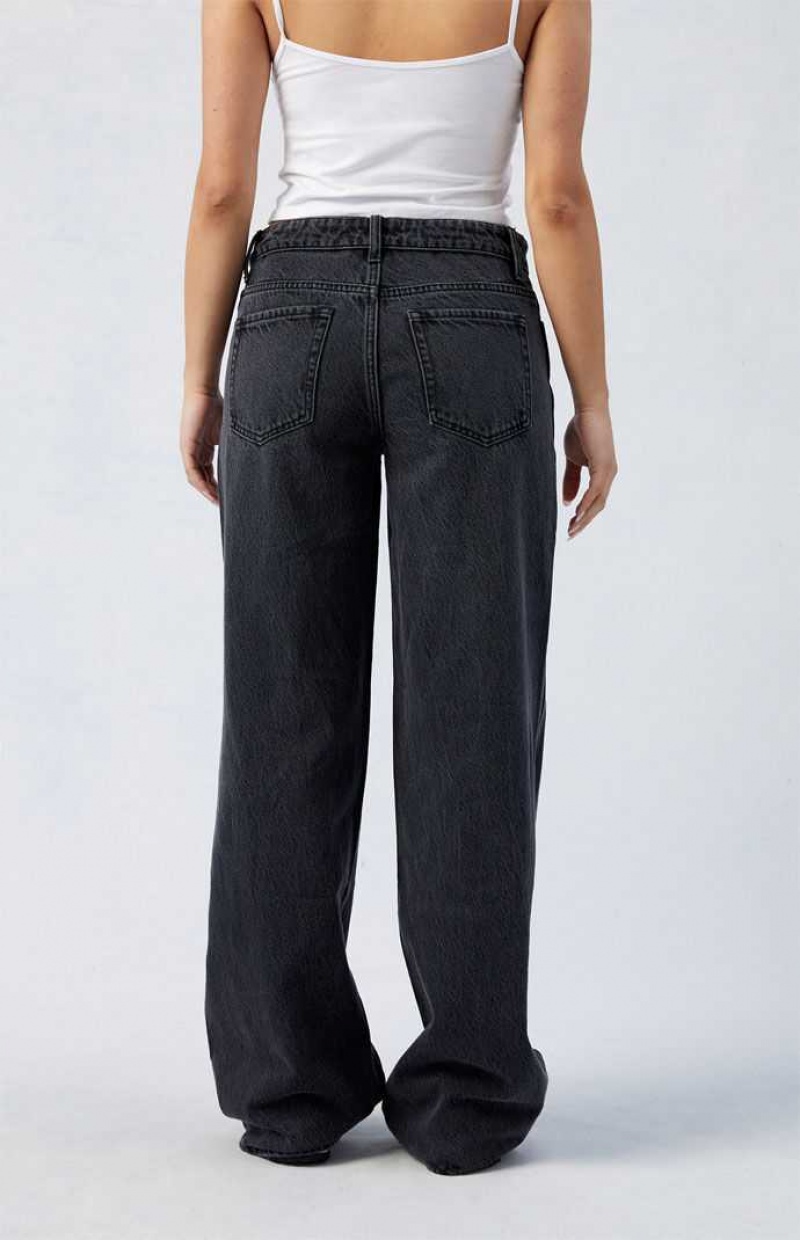 Pantalones PacSun Black Fold-Over Casey Low Rise gy Mujer Indigo | AXMWR4701