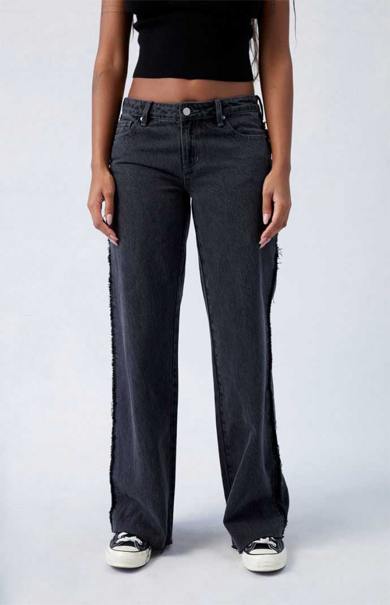 Pantalones PacSun Black Frayed Wren Low Rise Anchos Leg Mujer Indigo Oscuro | URGNF7841