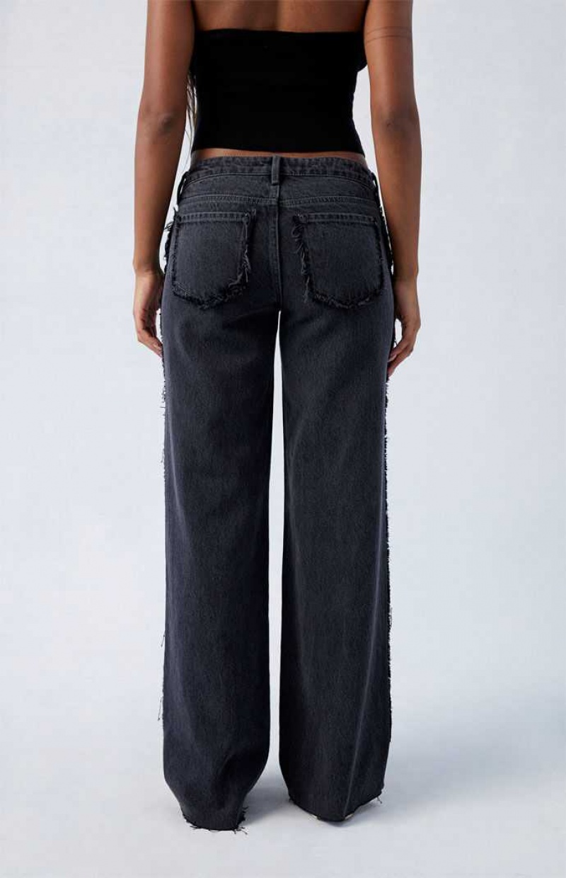 Pantalones PacSun Black Frayed Wren Low Rise Anchos Leg Mujer Indigo Oscuro | URGNF7841