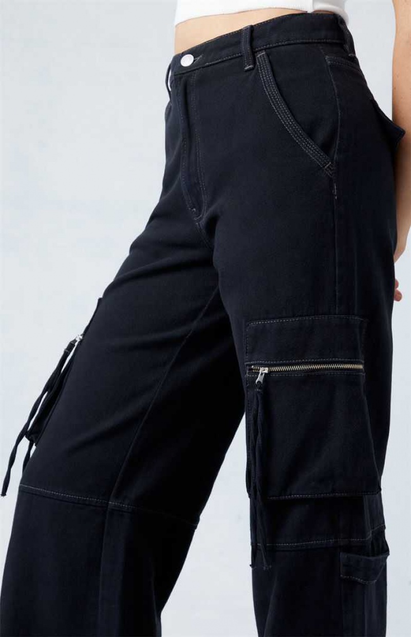 Pantalones PacSun Black High Waisted Anchos Leg Cargo Mujer Negras | JNYHM7948