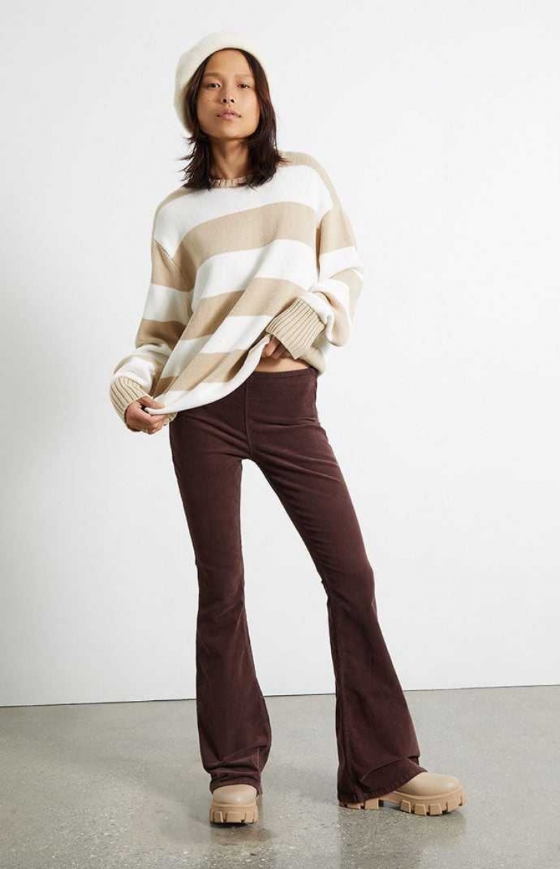 Pantalones PacSun Brown Corduroy Low Rise Flare Mujer Marrones | WOVFT0179