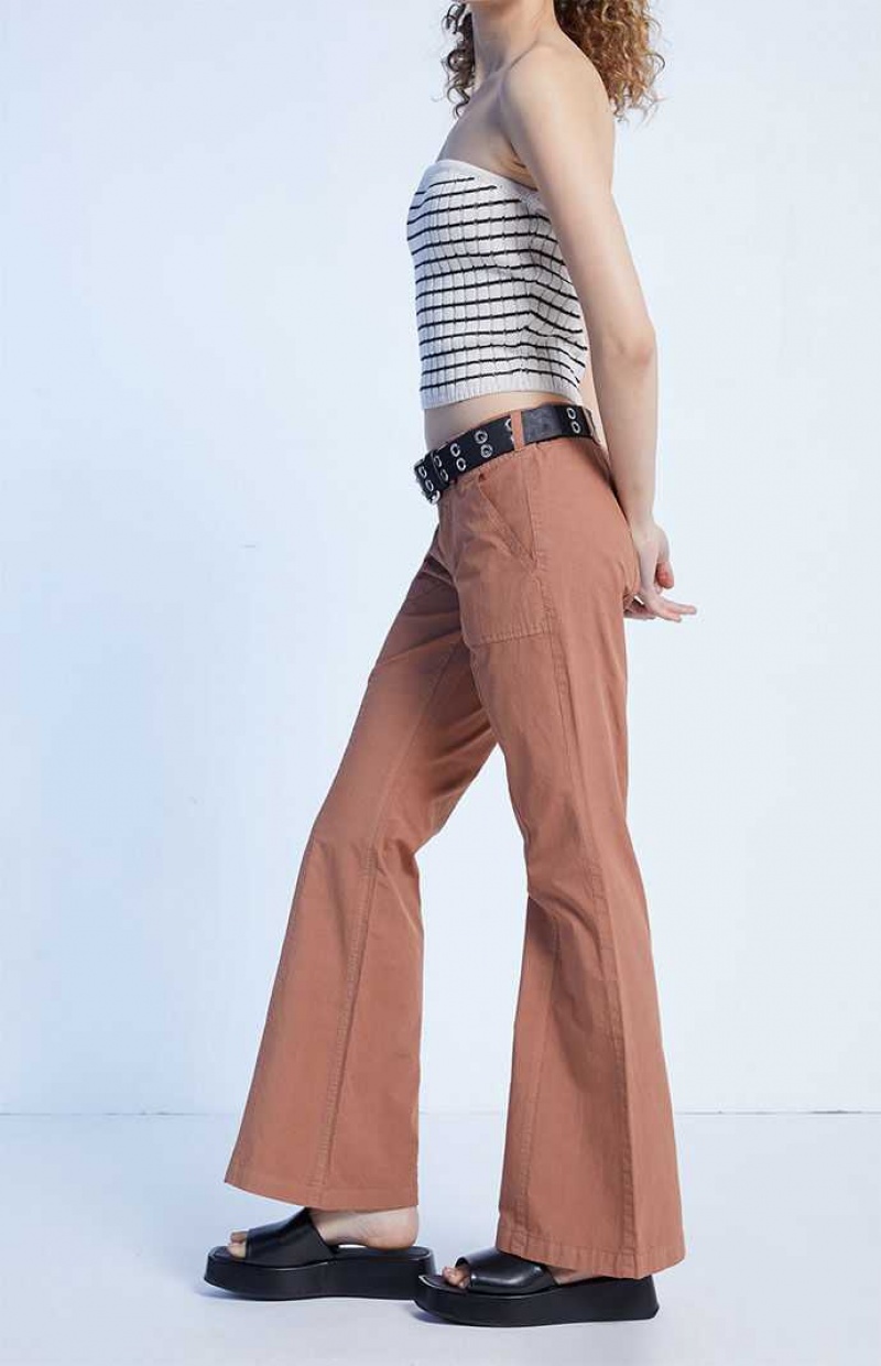 Pantalones PacSun Brown Low Rise Flare Mujer Marrones | LAZVT1702