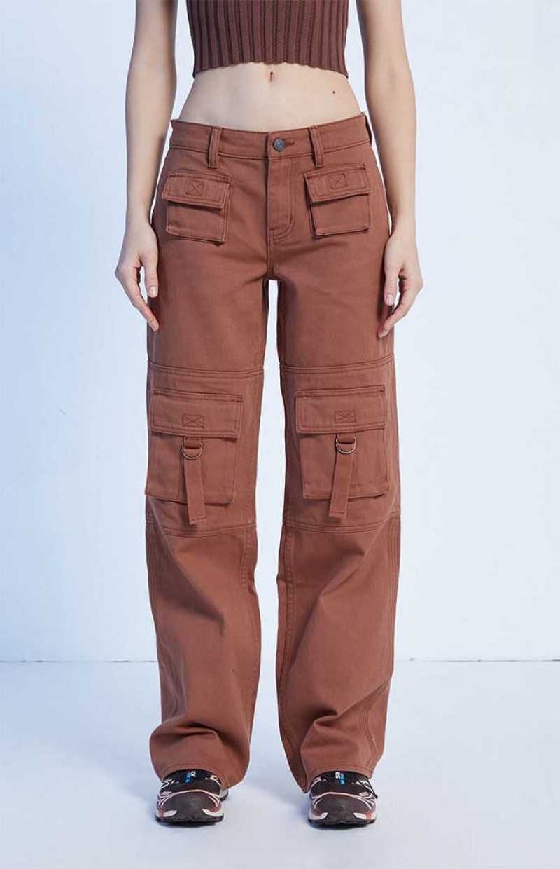 Pantalones PacSun Brown Low Rise Utility Cargo Mujer Marrones | ORSHM6915