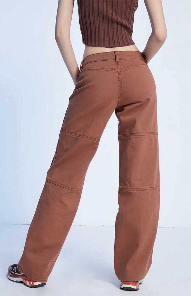 Pantalones PacSun Brown Low Rise Utility Cargo Mujer Marrones | ORSHM6915