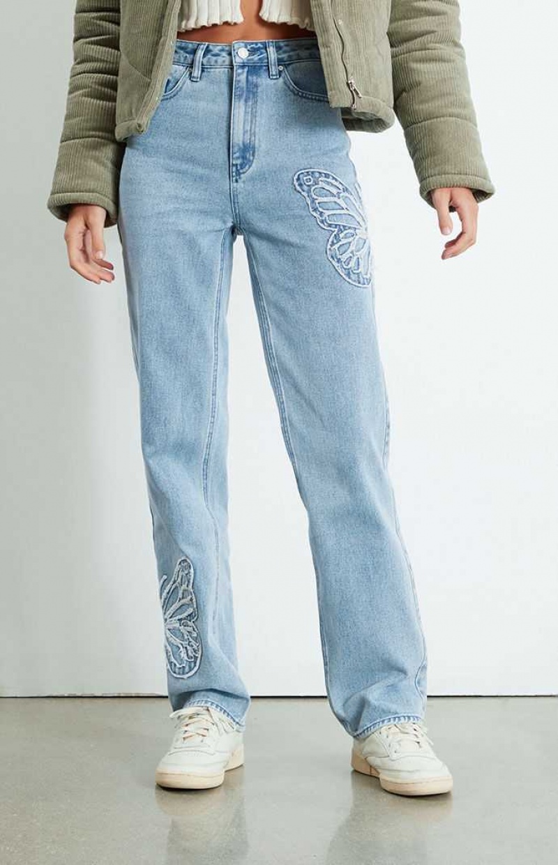 Pantalones PacSun Butterfly Patch '90s Boyfriend Mujer Indigo | BDOSJ7902