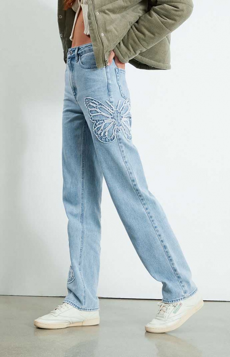 Pantalones PacSun Butterfly Patch '90s Boyfriend Mujer Indigo | BDOSJ7902