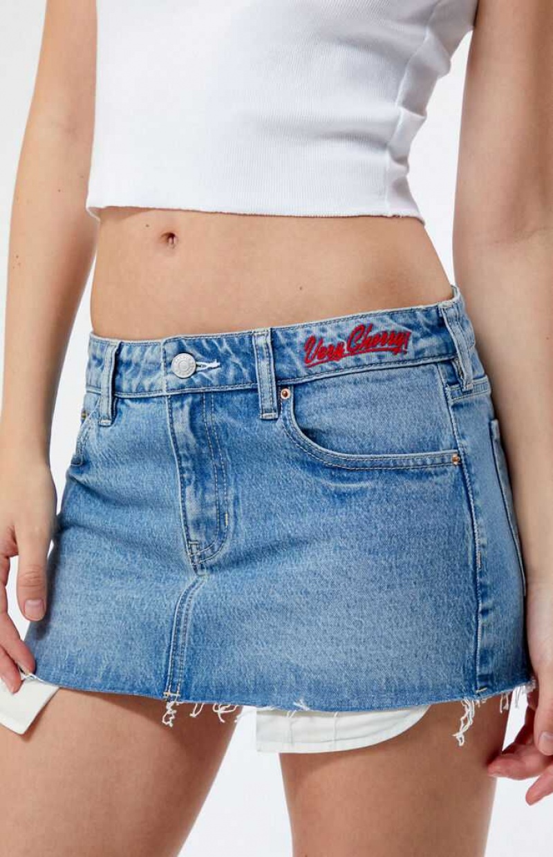 Pantalones PacSun Coca Cola By Cherry Coke Low Rise Micro Denim Mini Skirt Mujer Indigo | CLXKU6120