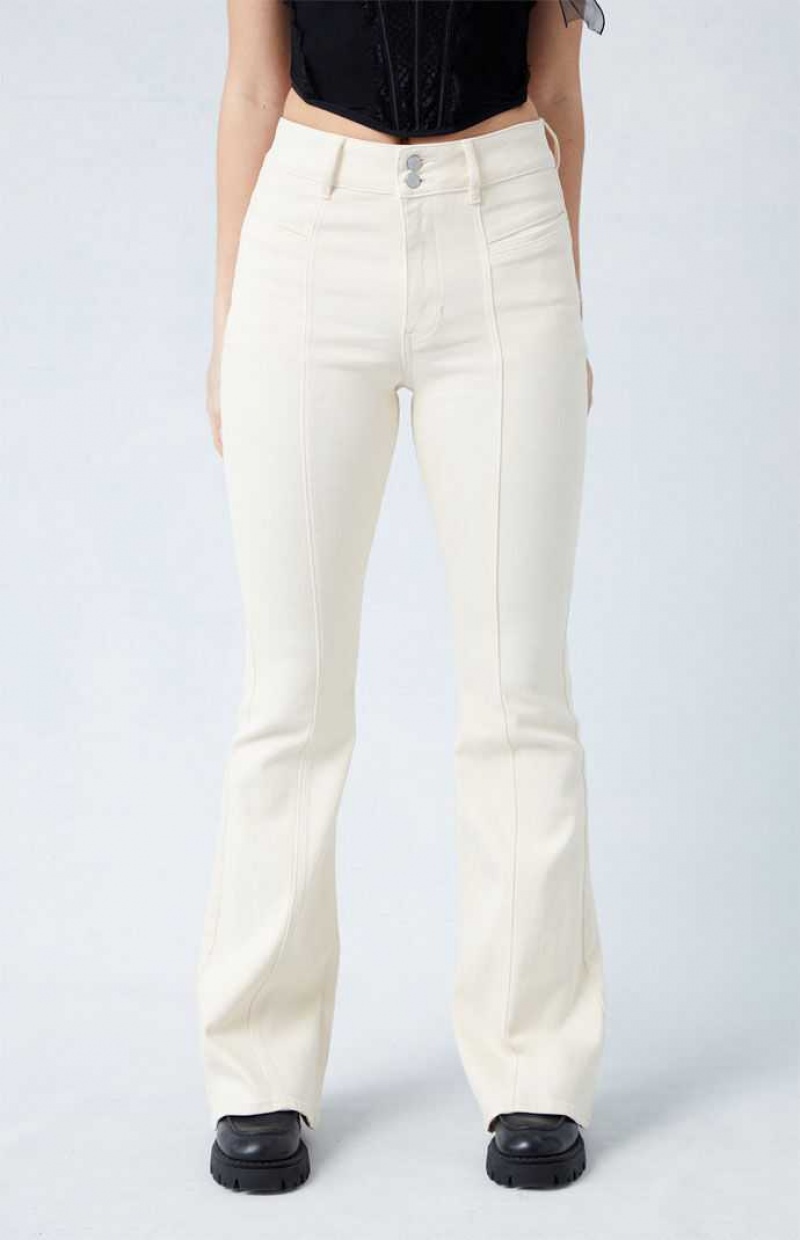 Pantalones PacSun Cream High Waisted Flare Mujer Creme | HQUNG6321