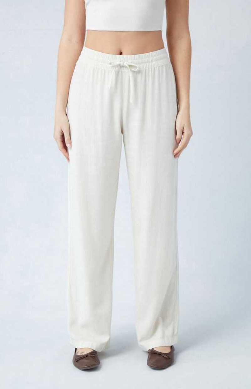 Pantalones PacSun Cream Linen Pull-On Mujer Creme | EXIFB1460