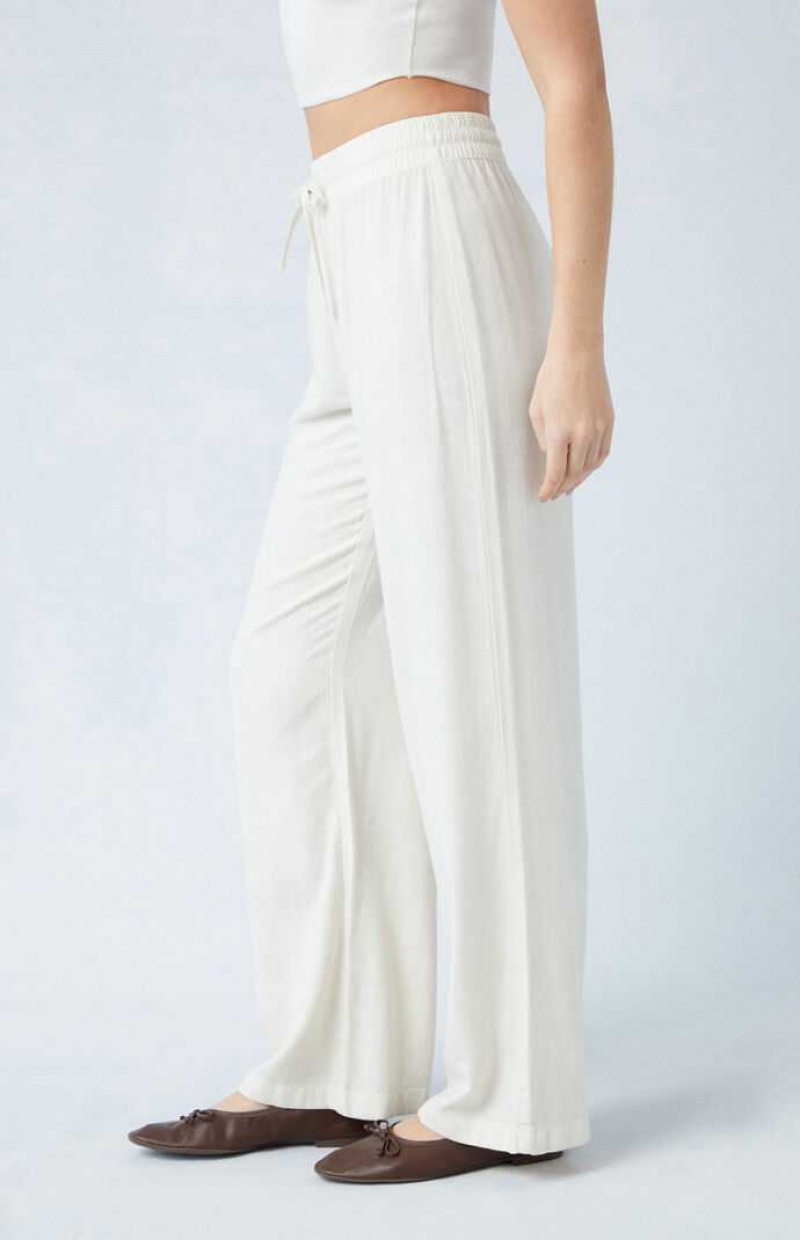 Pantalones PacSun Cream Linen Pull-On Mujer Creme | EXIFB1460