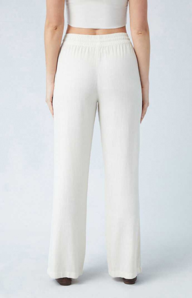 Pantalones PacSun Cream Linen Pull-On Mujer Creme | EXIFB1460