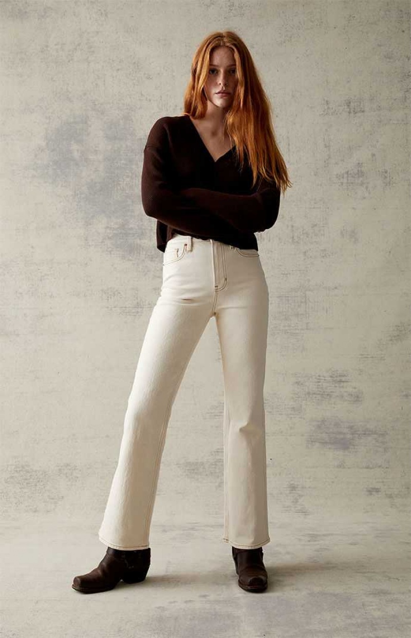 Pantalones PacSun Cream Stretch High Waisted Bootcut Mujer Creme | ZEHOY8250