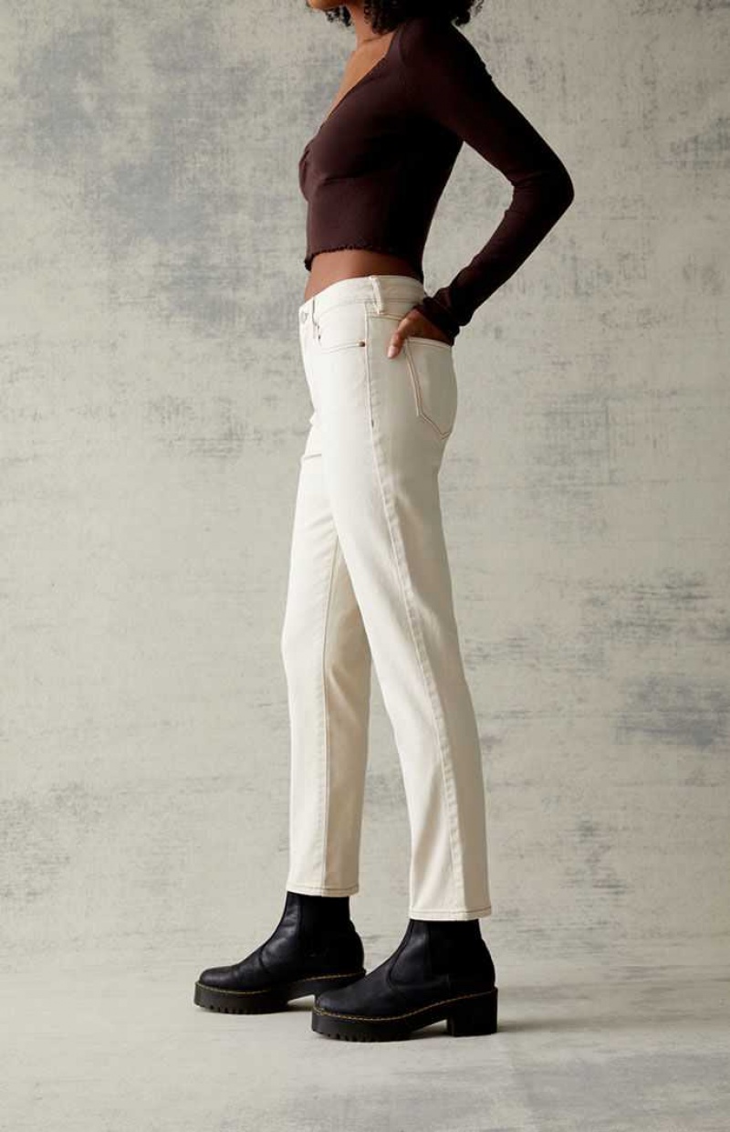 Pantalones PacSun Cream Stretch Mom Mujer Creme | QMWHU4968