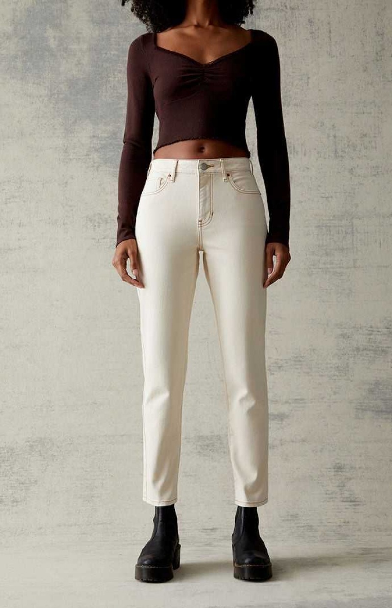 Pantalones PacSun Cream Stretch Mom Mujer Creme | QMWHU4968