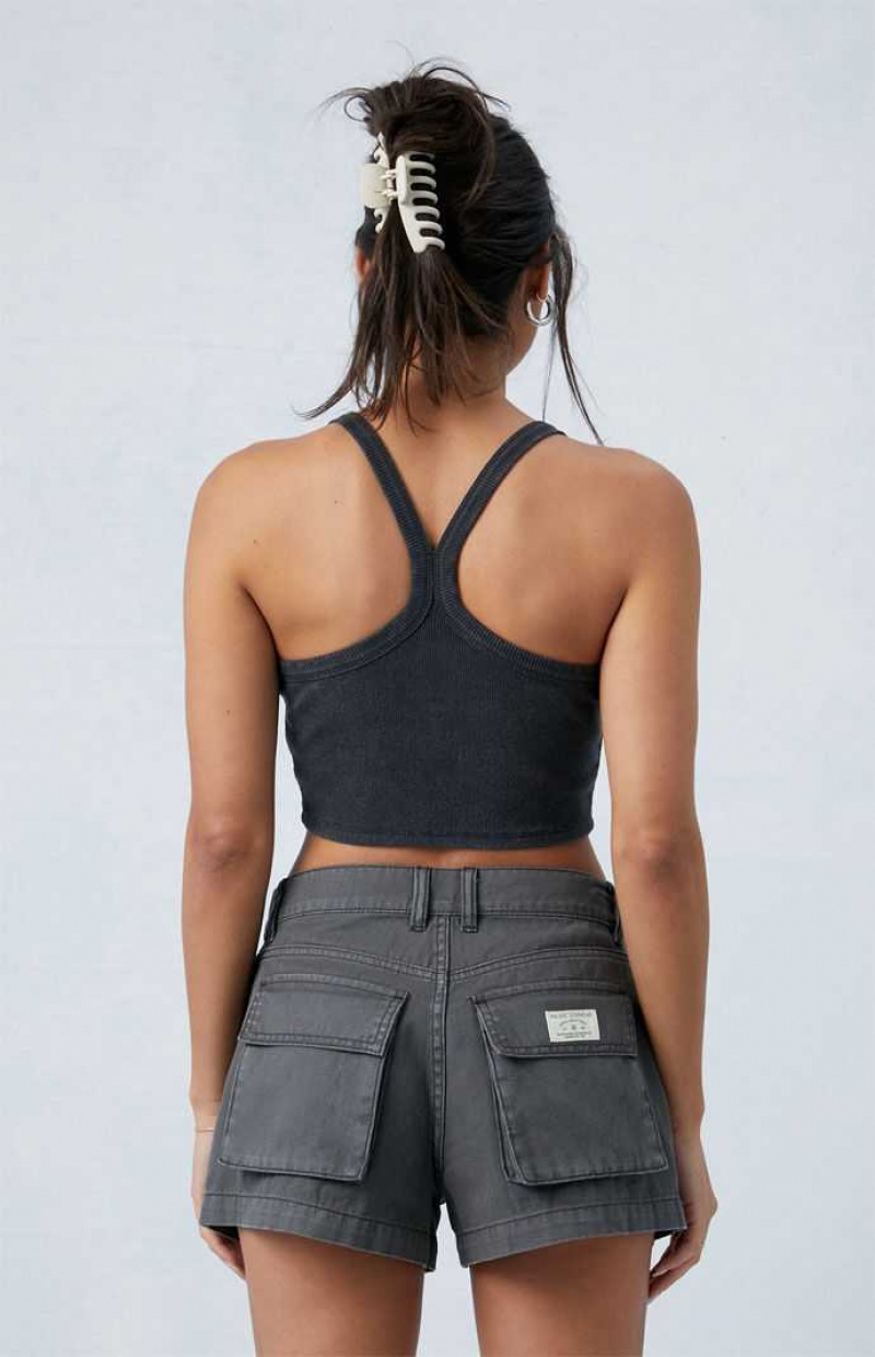 Pantalones PacSun Dark Gray Mid Rise Slouchy Workwear Mujer Gris Oscuro | XYEMZ8659