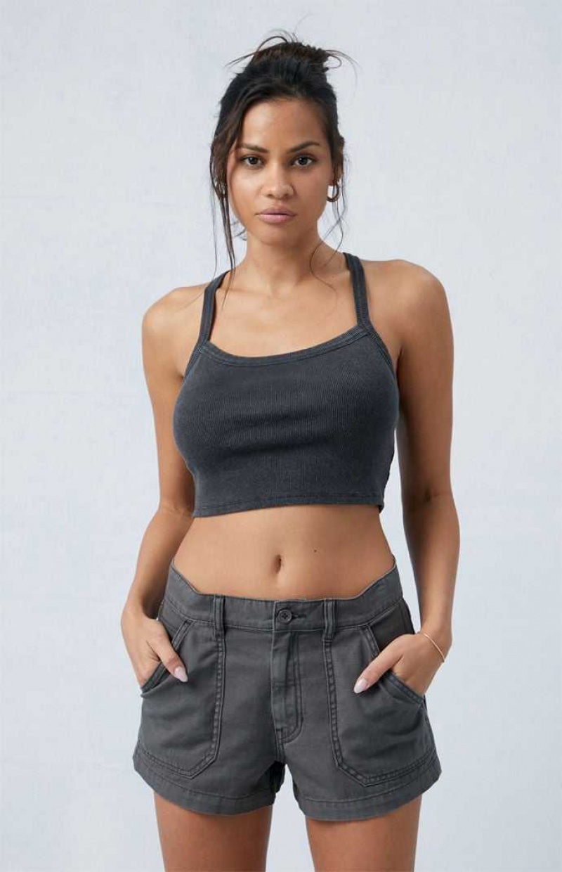 Pantalones PacSun Dark Gray Mid Rise Slouchy Workwear Mujer Gris Oscuro | XYEMZ8659