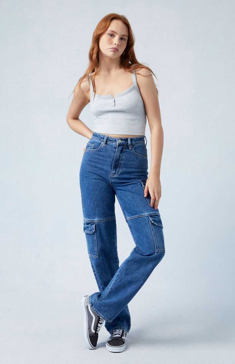 Pantalones PacSun Dark Indigo '90s Boyfriend Cargo Mujer Indigo Oscuro | CQTRO7069