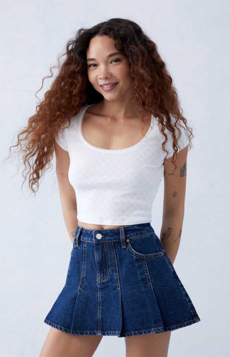 Pantalones PacSun Dark Indigo Plisado Mid Rise Denim Mini Skirt Mujer Indigo | THOKP1568